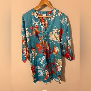 N Natori Caften Medium Blue Floral Lounge Dress Swim Cover Up